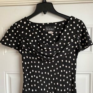 Vintage SL Fashions polka dot cowl neck dress
